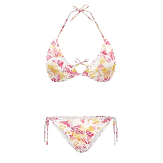 HELLHERO White Floral and Leaf Pattern Spandex Bathing Suit Elastic Comfortable Plus Size Quick Dry