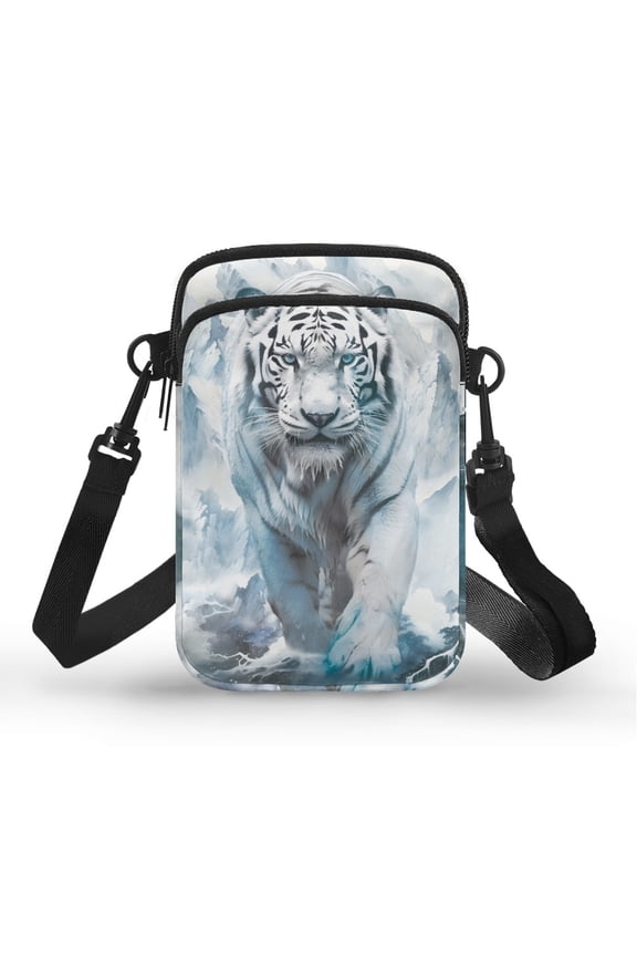 White Tiger Pattern Sling Bag for Adults Double Zipper Women Messenger Bag Polyester Double Deck