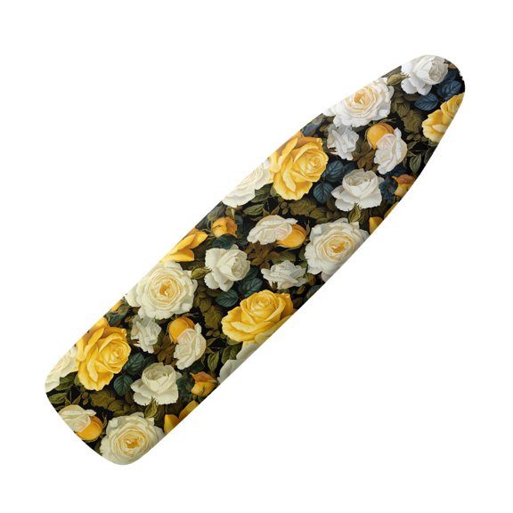 HELLHERO White and Yellow Roses Print Ironing Protector for Ironing Board Scorch Resistant Iron Board Cover with Cozy Nose Pocket Fits Standard 54" x 15" Inch Boards