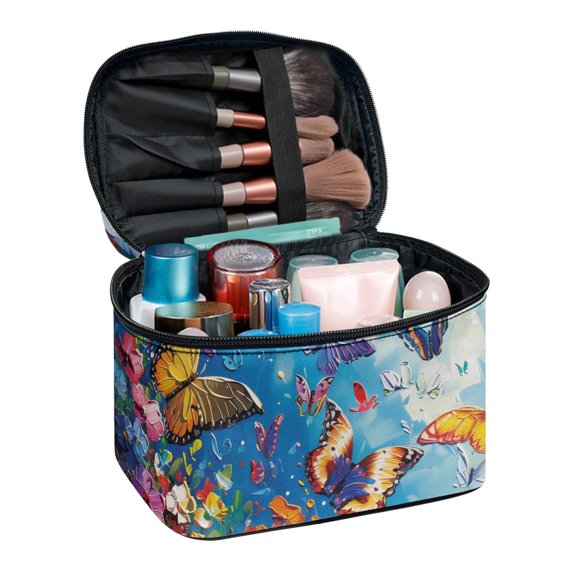 HELLHERO Wide Open Portable Pouch Cosmetic & Toiletry Organizer with Brush Slots Portable Make Up Bags Thoughtful Gift For Friend Butterfly