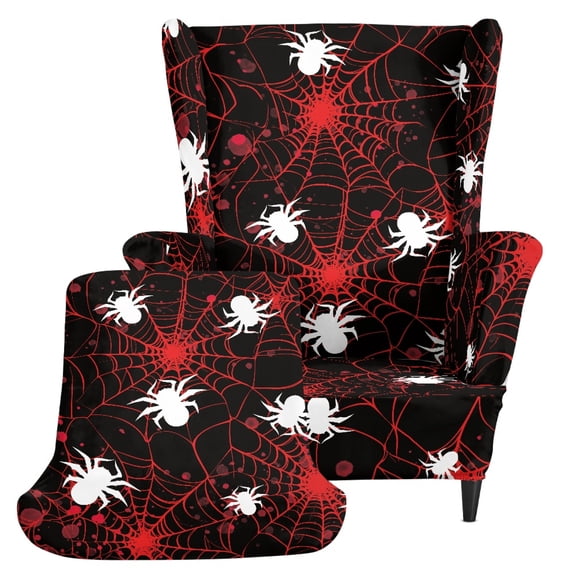HELLHERO Wing Chair Slipcovers Spider Web Design 2 Piece Wingback Chair Slipcover for Living Room, Polyester Stretch Non Slip Wingback Chair Cover