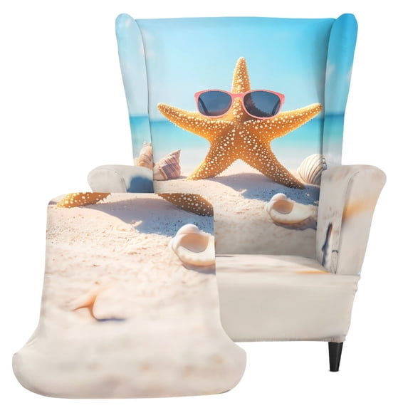 HELLHERO Wingback Chair Cover Starfish 2 Pieces Wing Chair Slipcovers for Living Room, Spandex Stretch Non-slip Single-Seat Wingback Armchair Covers