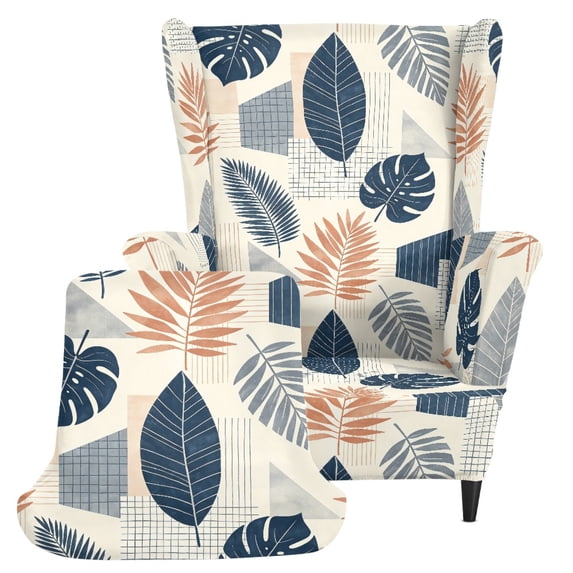 HELLHERO Wingback Chair Cover Tropical Leaf Print 2 Piece Wingback Chair Slipcover for Living Room, Spandex Stain Resistant Stretch Wingback Chair Covers