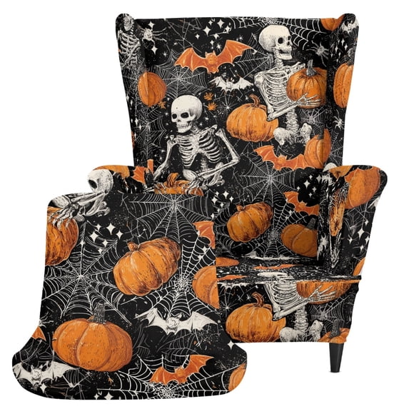 HELLHERO Wingback Chair Slipcover Halloween Motif Set 2 Piece Wing Chair Slipcovers for Living Room, Spandex Stretch Non-slip Wingback Chair Cover