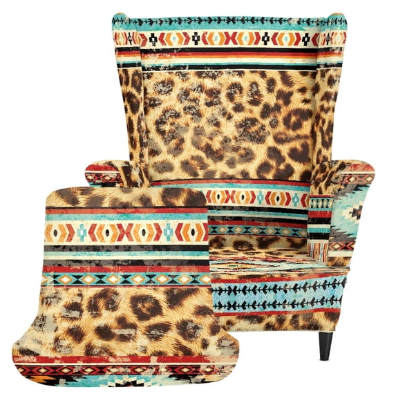 HELLHERO Wingback Chair Slipcover Leopard Print 2 Piece Wingback Chair Cover for Living Room, Spandex Scratch-resistant Stain Resistant Single-Seat Wingback Armchair Covers