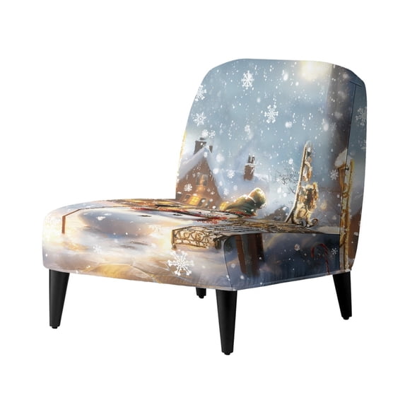 HELLHERO Winter Snowman Armless Accent Chair Protector, Dustproof Anti Scratch Armless Accent Chair Cover Protector for Banquets Hotel