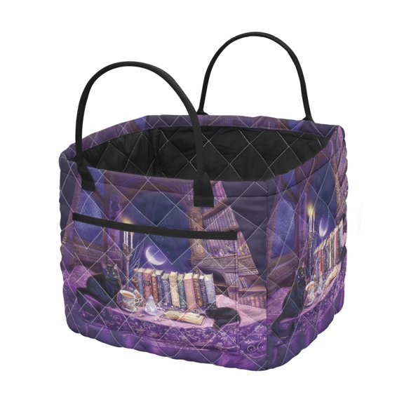 HELLHERO Wizard Cat in Study Waterproof Storage Basket for Laundry, Polyester Foldable Storage Basket for Bathroom Bedroom