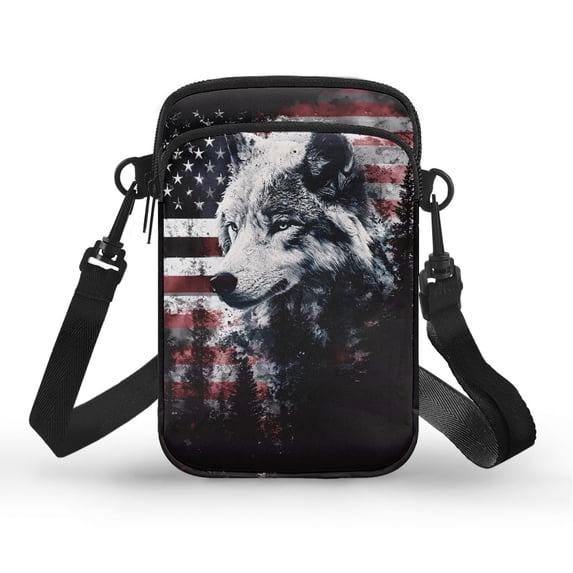 HELLHERO Wolf American Flag Pattern Shoulder Bag Lightweight Polyester Women 4.33x1.97x7.09 for Daily Use