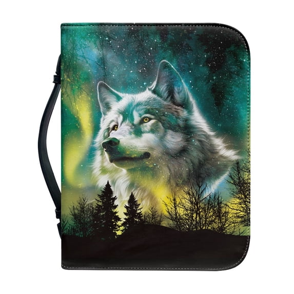 HELLHERO Wolf Bible Cover Carrier Carrying Organizer Bag with Protective Portable Bible Covers for Study, PU Leather Church Bible Bag for Bible Study