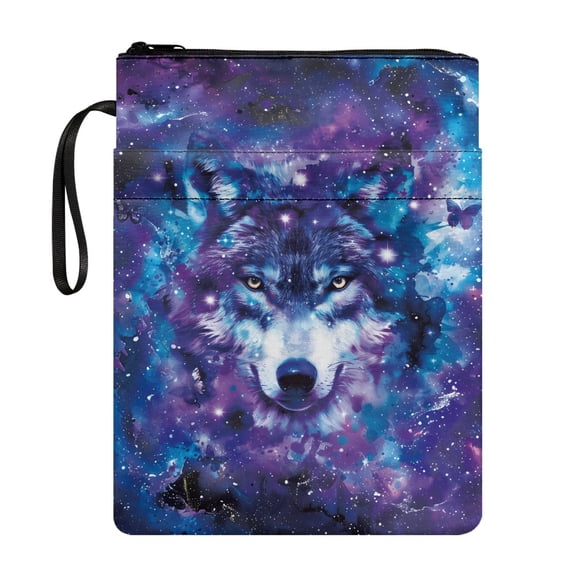 HELLHERO Wolf Book Protector with Handle Polyester Fabric Tote Bags with Book Protection for Notebook Easy Carry Book Case Pocket