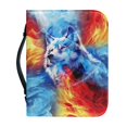 thumbnail image 1 of HELLHERO Wolf Fire Print Bible Cover Portable for Outdoor Study Church Prayer, PU Leather Protective Bible Covers, 1 of 12