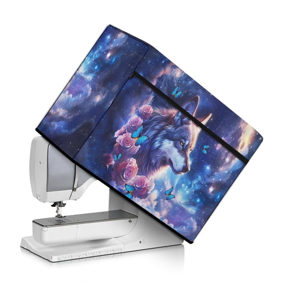 HELLHERO Wolf Sewing Machine Dust Cover Polyester Material Easy to Clean Easy Clean Storage Pocket