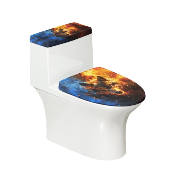 HELLHERO Wolf Toilet Lid Covers & Adjustable Bathroom Toilet Lid Cover Set for Bathroom Accessories, Polyester Fabric, Easy Care