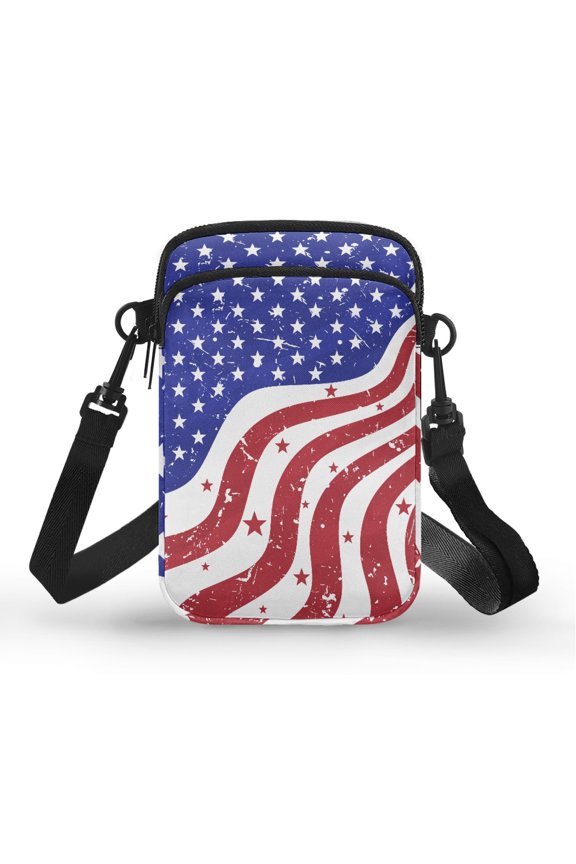 Women Adjustable Shoulder Strap Travel Crossbody Purse, Stylish Polyester for Daily Use, Faded Flag Stripes