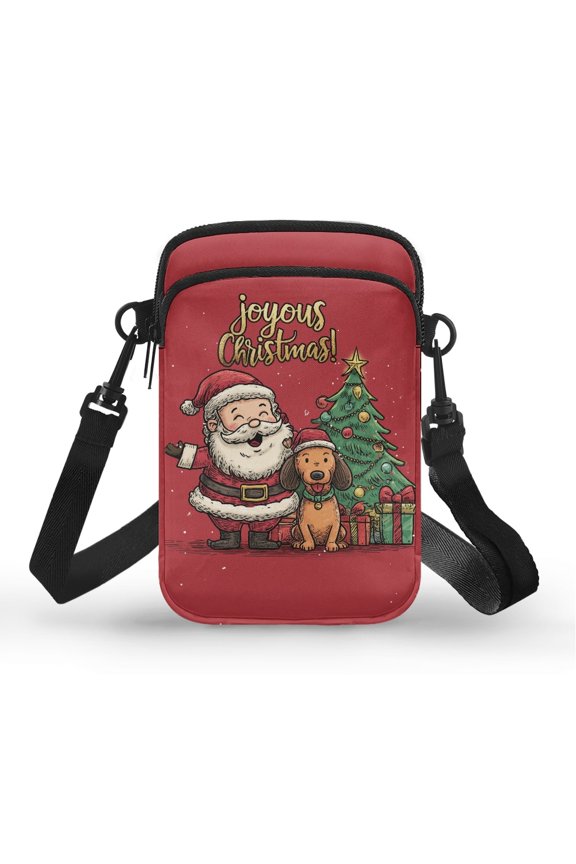 Women Messenger Bag for Adult Polyester Crossbody Bags with Double Deck Santa Claus Dog