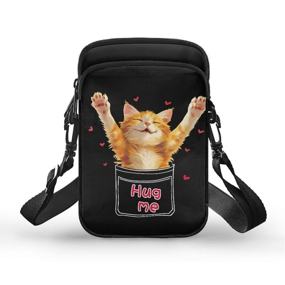 HELLHERO Women Shoulder Bag Cat Peeking Out Hug Me Stylish Polyester Adjustable Strap Adults 4.33"x1.97"x7.09" Travel Daily Use