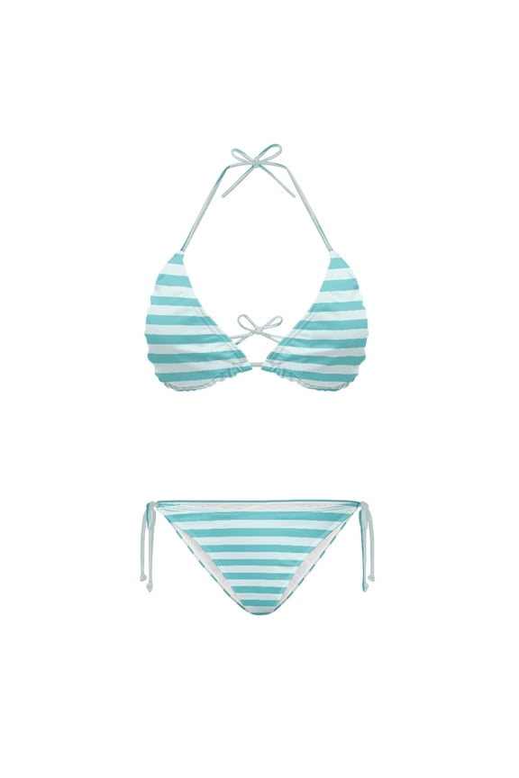 Women's Horizontal Striped Two Piece Bikini Set Quick Dry Adjustable Halter Beach Pool Vacation Essential