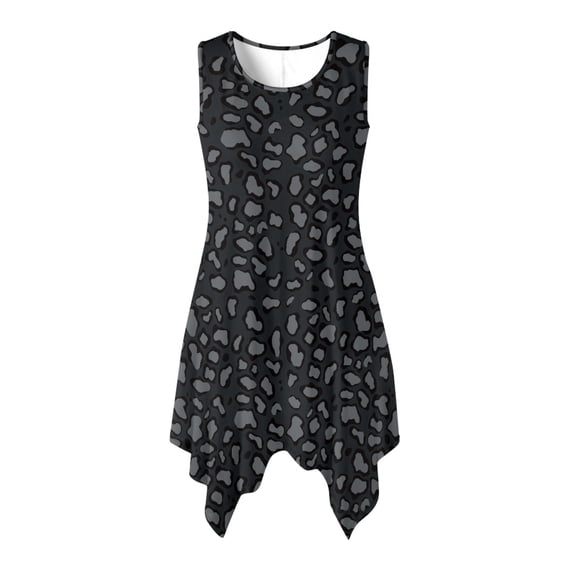 HELLHERO Women's Sleeveless Beach Dress, Dark Leopard Print Side Pockets Sleeveless Sundress, Irregular Hem Round Neck Asymmetric Sundress for Business Casual