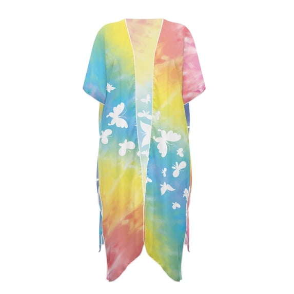 HELLHERO Women's Watercolor Gradient Butterfly Kimono - Lightweight Breathable Beach Cover Up | Flowy Open Front Cardigan for Summer Vacation & Poolside