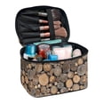 thumbnail image 1 of HELLHERO Wooden Log Stack Double Zipper Cosmetic Bag with Brush Slots for Girls Desktop Neatness Beauty Brush Holder Storage Pockets, 1 of 6