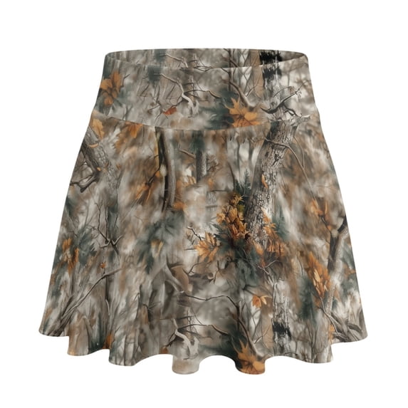HELLHERO Woodland Camo Print Athletic Skort, Two Pockets Built-in Shorts Tennis Skirt 2 Side Pockets Golf Skirts for Travel Yoga