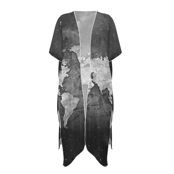HELLHERO World Map Long Kimono Swimsuit Cover Up Quick Dry High Quality Fabrics Lightweight Bathing Suit Cover Up