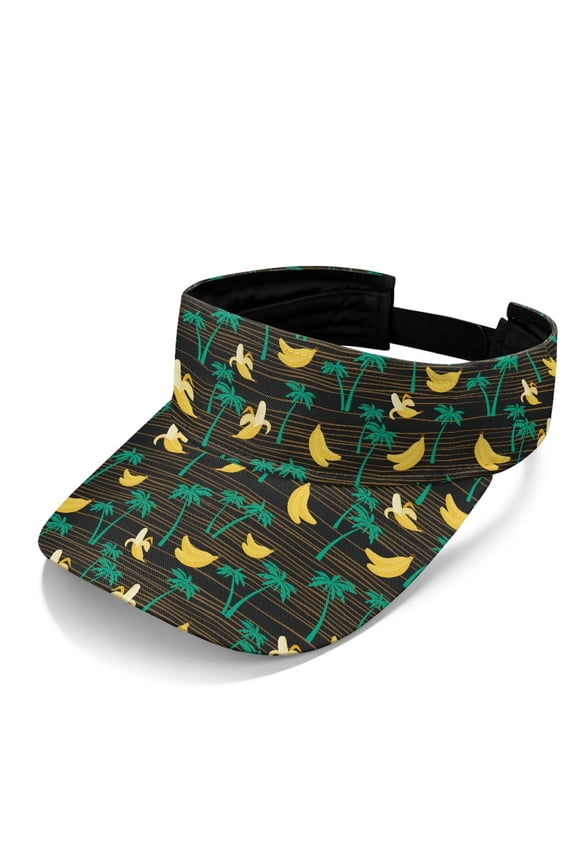 Yellow Banana Palm Visor Cap for Men, Polyester Fabric Adjustable Breathable Athletic Sun Visor for Beach Running Travel