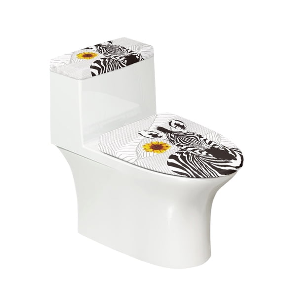HELLHERO Zebra Floral Pattern Stylish Polyester Bathroom Toilet Lid Cover Soft Durable Toilet Seat Cover Set Stretch for Bathroom