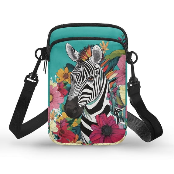 HELLHERO Zebra Floral Pattern with Zipper Women Shoulder Bag Double-layer for Outdoor Daily Use