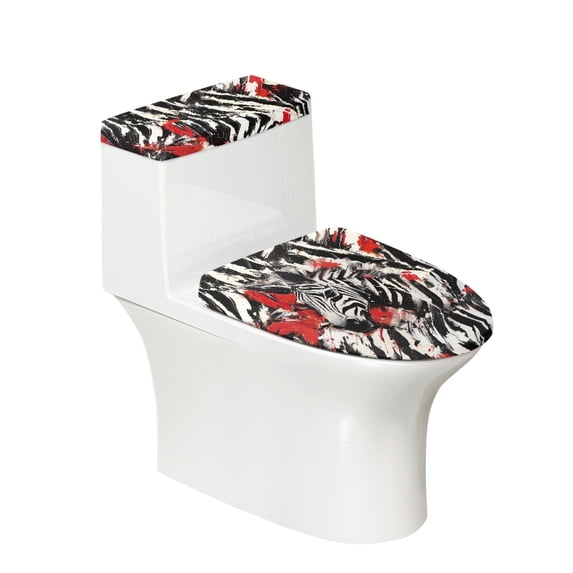 HELLHERO Zebra Polyester Toilet Seat Lid Cover Set & Easy to Install Toilet Lid Dust Cover Set & Stretch for Modern Bathrooms Adjustable