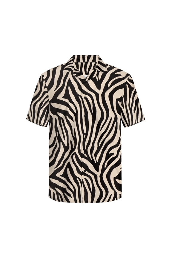 Zebra Print Cover Soft Touch Men's Short Sleeve Button Up Shirt, Button Closure Breathable Men's Casual Short Sleeve Shirt for Hiking Cruise Vacation