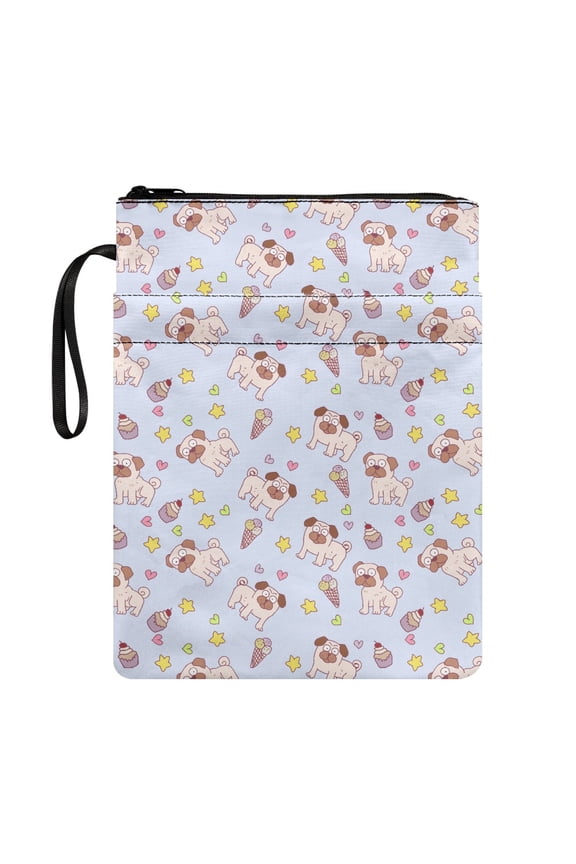 Zipper Bag, 1 pc Polyester Zipper Book Organzier Holder for Journals Planners Books, 11.42 x 8.66 Inch, Dogs Ice Cream