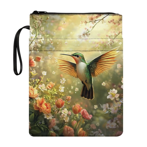 HELLHERO Zipper Bag Book Storage Bag Polyester Zipper Protector Wrap Bag with Washable Carrying Book Case, Hummingbird Flowers