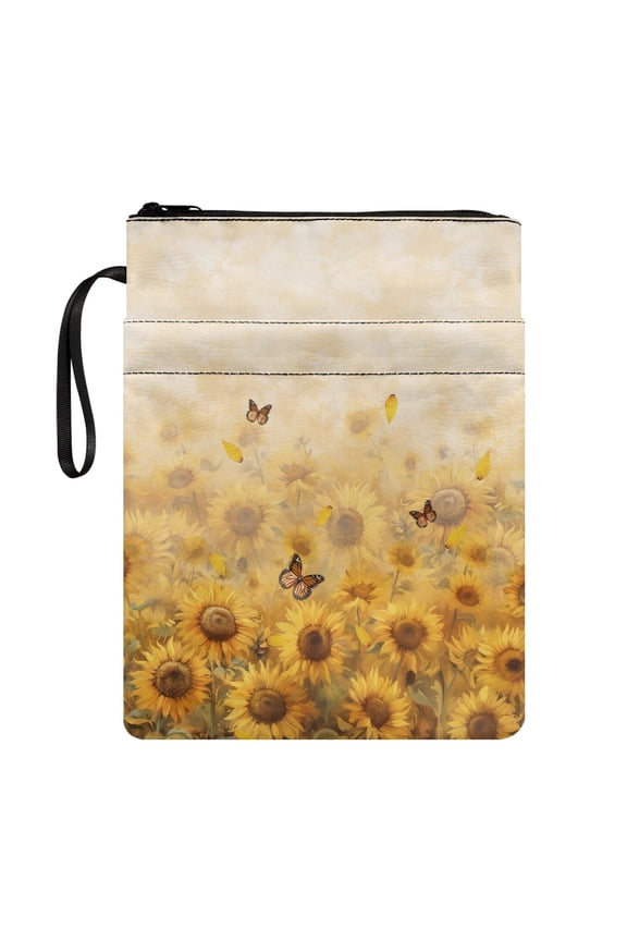 Zipper Bag Easy Carry Book Case Polyester Washable Carrying Book Case with Book Protection Book Storage Bag Sunflowers