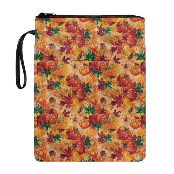 HELLHERO Zipper Bag Gift Bag Easy Carry Book Case with Zipper Polyester Fabric Protector Wrap Bag Decorative Design for Bible Librarian 11.4 Inch X 8.66 Inch, Autumn Pumpkin Leaves