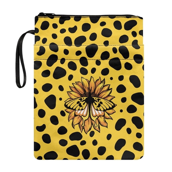HELLHERO Zipper Pouch Polyester Fabric Reusable Protector Wrap Bag with Lightweight Zipper Bag Book Carrying Case, 11.42 x 8.66 Inch, Yellow Leopard Sunflower Butterfly