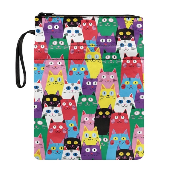 HELLHERO Zipper Pouch with Handle for Men Book Sleeve Cover Reusable for Bible Cartoon Cats