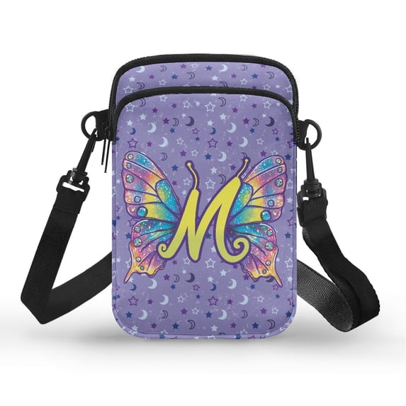 HELLHERO Zipper Sling Bag, Polyester Adjustable Crossbody Bag for Adults, Butterfly Letter Design