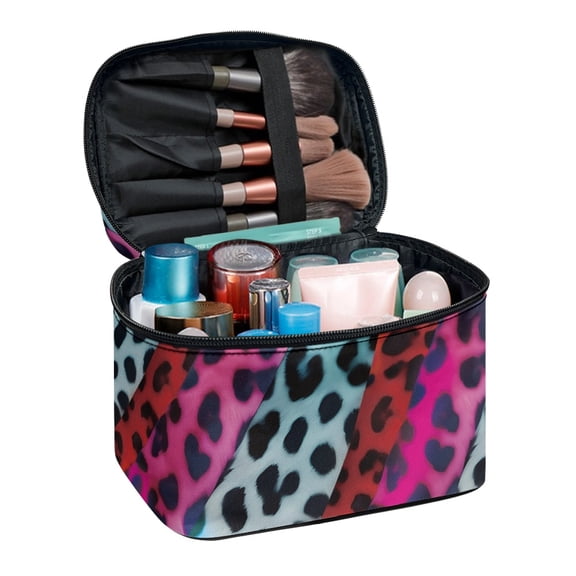 HELLHERO Zipper Storage Bag Cosmetic & Toiletry Organizer Polyester Zipper Makeup Brush Holder Bag, Leopard Print Design