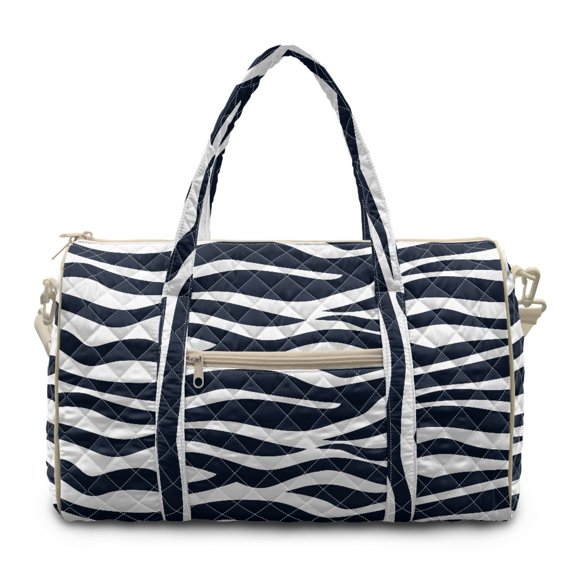 HELLHERO Zippered Travel Duffel Bags for Women, Lightweight Weekender Bag Polyester Fabric Quilted Duffle Bag Blue White Stripe Waves