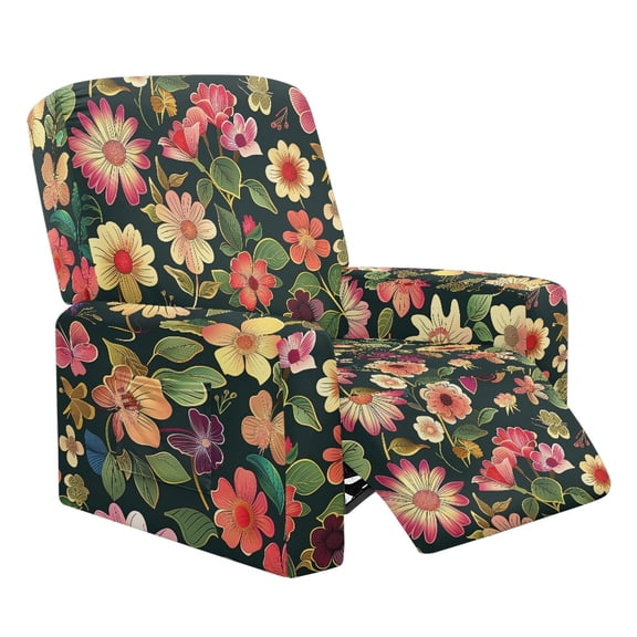 HELLHERO with Pocket 4 Pack Recliner Chair Covers for Kids, Polyester Spandex Brushed Recliner Chair Protector for Living Room, Flower