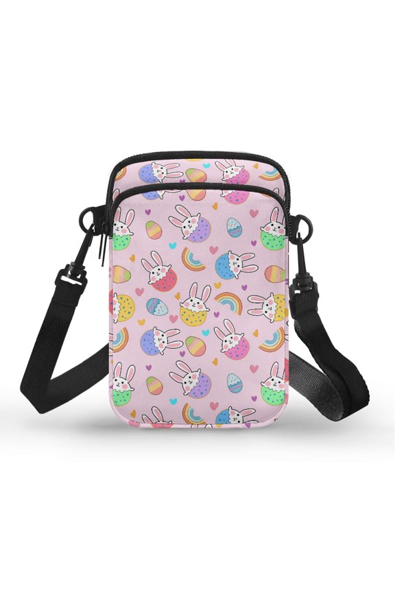 with Zipper Polyester Women Shoulder Bag Women 4.33x1.97x7.09 inch, Easter Bunny Peeking from Egg
