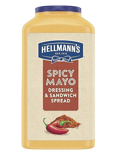 HELLMANN'S Spicy Mayonnaise, 1 Gallon Jar, Condiment for Sandwiches, Salads, Mayo Made with 100% Cage Free Eggs, Gluten Free, Vegetarian, Kosher, Gallon, 128 oz (Pack of 1), Orange