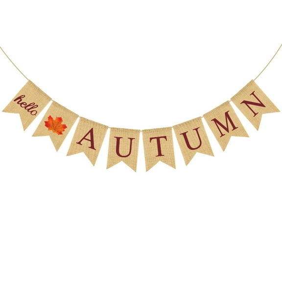 HELLO AUTUMN Brown Letter Printing Banner Maple Leaves Bunting Linen Swallowtail Garland Fall Festival Flag Party Supplies Party Layout Decorations