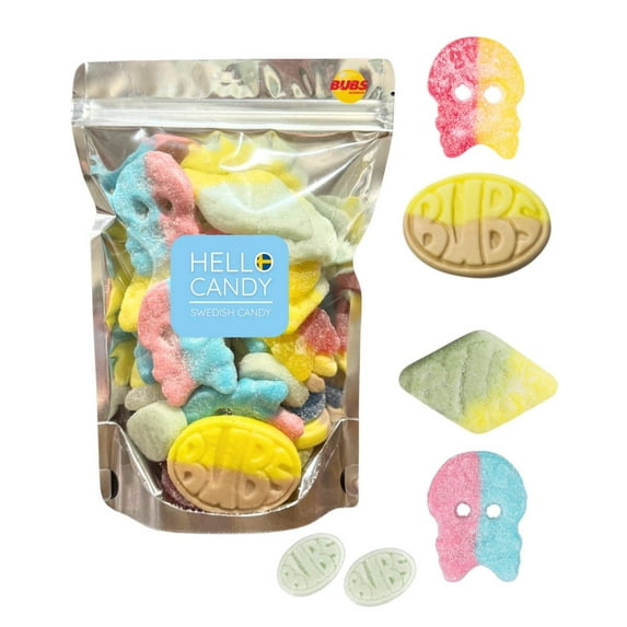 HELLO CANDY Swedish BUBS Candy MIX, Assorted Raspberry & Strawberry Flavors, 0.5 lb Bag – Soft Fruit Chews, Scandinavian Sweets for Kids & Adults