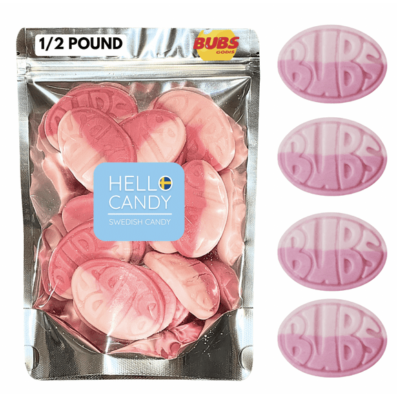 HELLO CANDY Swedish BUBS Wild Strawberry Pomegranate Candy, 0.5 lb Bag  Soft Fruit Chews, Scandinavian Sweets for Kids & Adults