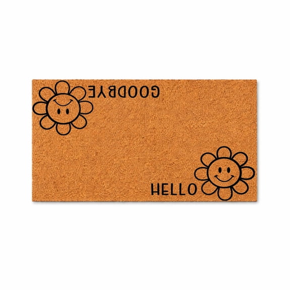 HELLO Floral Smiley Face Doormat, Outdoor Entryway Welcome Mat (16x24 inches) WoodByStu 5383