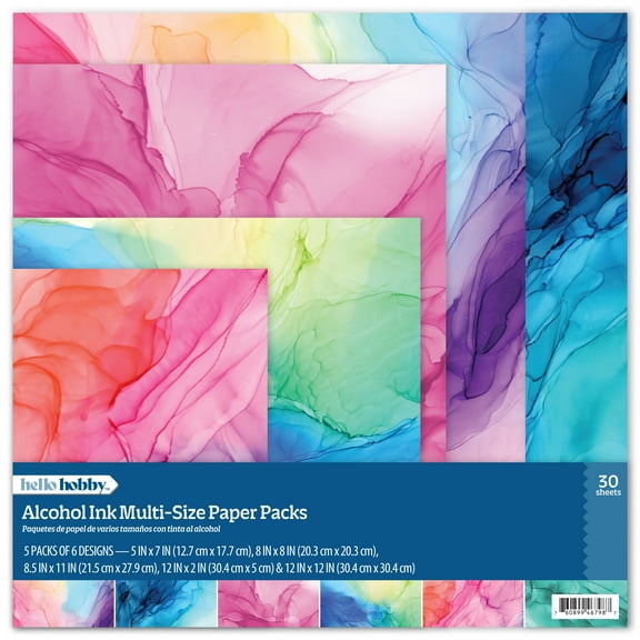 Hello Hobby Alcohol Ink Multi-Size Paper Pack for Scrapbooking and Crafting