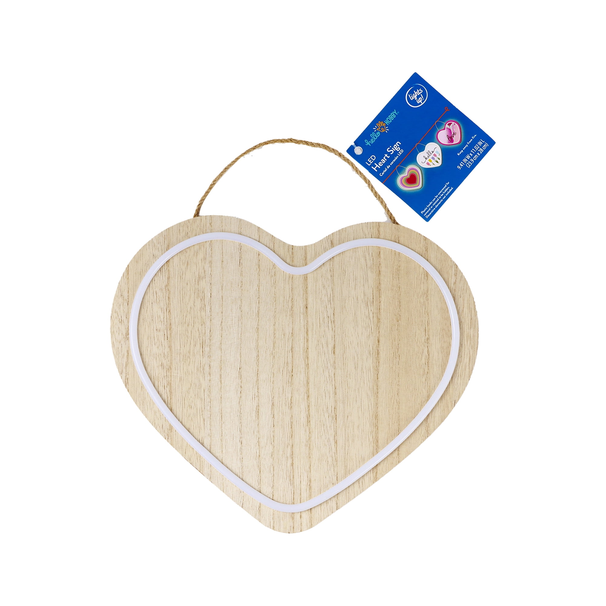 LED Wooden Heart Sign Paint Kit, Unfinished Wood Surface, Hello Hobby, 11 in. x 1.4 in. x 9.5 in.