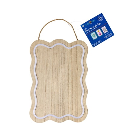 LED Wooden Wavy Rectangle Sign Paint Kit, Unfinished Wood Surface, Hello Hobby, 7.4 in. x 1.4 in. x 11 in.